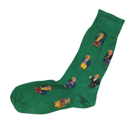 Polo Ralph Lauren Polo Bear Dress Sock Mens Sock Size 10-13 Green Preppy - Picture 2 of 3